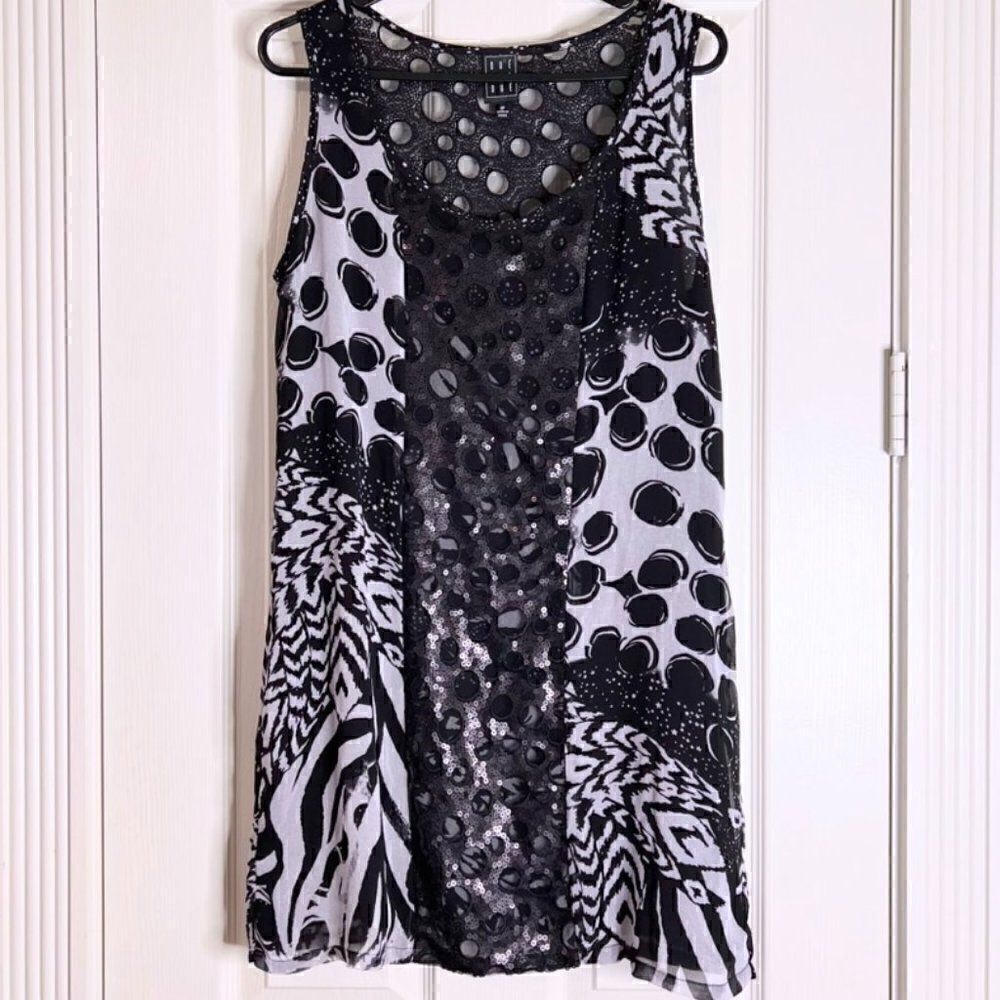 Due Per Due Black & White Crazytown Lined Mini Dress/Top Sz 8P